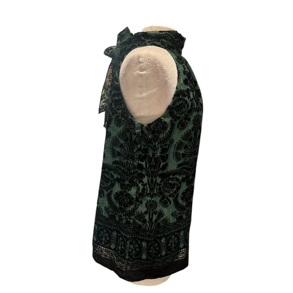 Max Studio Burnout Velvet Halter Blouse | Emerald Green Floral Flocked Top with - Picture 5 of 9